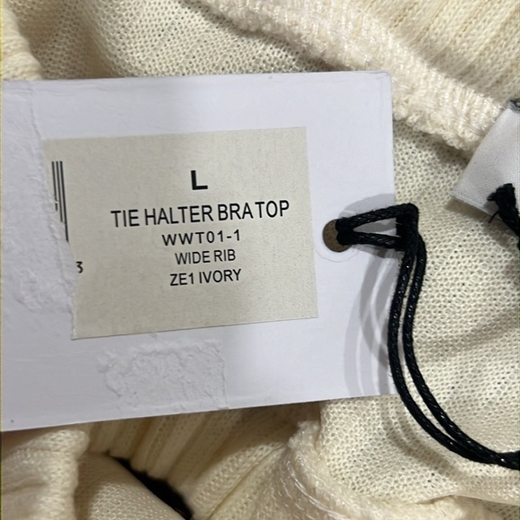 NWT WEWOREWHAT Halter Bra Top L Ivory Ribbed Soft Bralette Boho Festival Crop - Picture 4 of 7